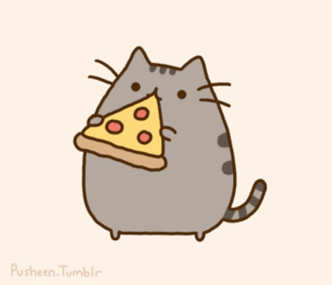 Pusheen eating pizza